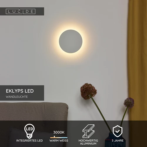 Lucide EKLYPS LED - Wandleuchte - Ø 15 cm - LED - 1x7W 3000K - Weiß - USP